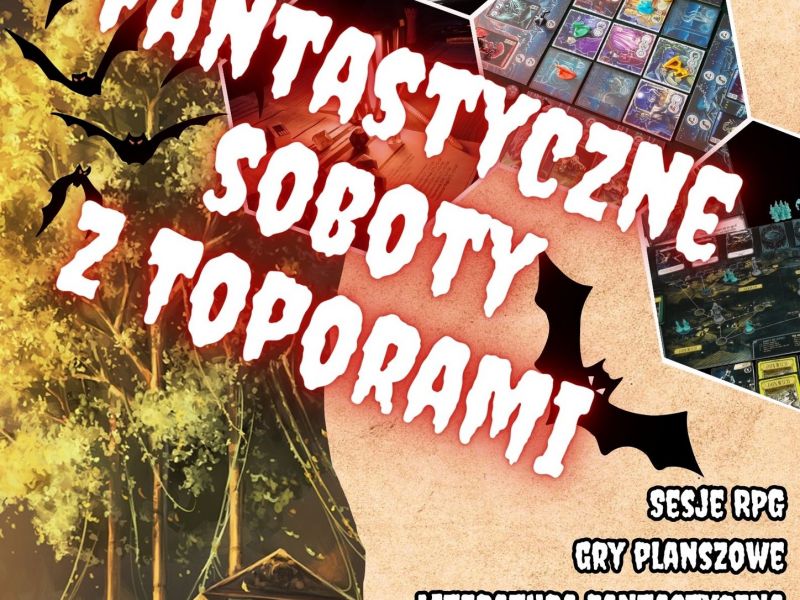 Na zdjęciu plakat spotkania z literaturą fantastyczną oraz grami RPG w biblotece